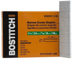 Stanley Bostitch - 1-1/4" Long x 7/32" Wide, 18 Gauge Crowned Construction Staple - Steel, Galvanized Finish - Eagle Tool & Supply