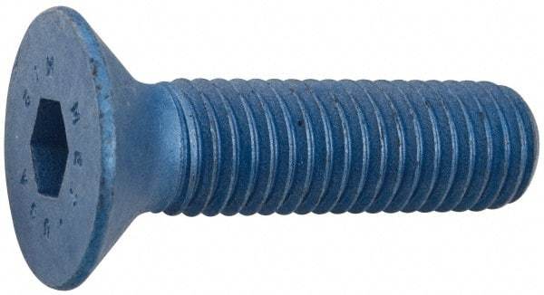 Metric Blue - M10x1.50 Metric Coarse Hex Socket Drive, 90° Flat Screw - Grade 12.9 Alloy Steel, Metric Blue Finish, Fully Threaded, 25mm OAL - Eagle Tool & Supply