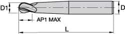 Kennametal - 5/8" Diam, 5/8" LOC, 4 Flute Solid Carbide Ball End Mill - TiAlN/TiN/TiAlN Finish, Single End, 5" OAL, 5/8" Shank Diam, Spiral Flute - Eagle Tool & Supply