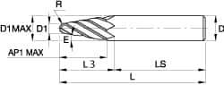 Kennametal - 6° Taper Angle per Side, 0.394" Small End Diam, 52.3mm LOC, Solid Carbide 4 Flute Tapered Ball End Mill - TiAlN/TiN/TiAlN Finish, 125mm OAL, 20mm Shank Diam, Spiral Flute, 30° Helix - Eagle Tool & Supply