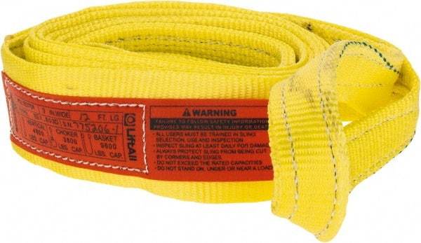 Lift-All - 12' Long x 3" Wide, 4,800 Lb Vertical Capacity, 1 Ply, Polyester Web Sling - 3,800 Lb Choker Capacity, Yellow - Eagle Tool & Supply