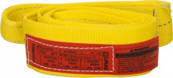 Lift-All - 6' Long x 3" Wide, 4,800 Lb Vertical Capacity, 1 Ply, Polyester Web Sling - 3,800 Lb Choker Capacity, Yellow - Eagle Tool & Supply