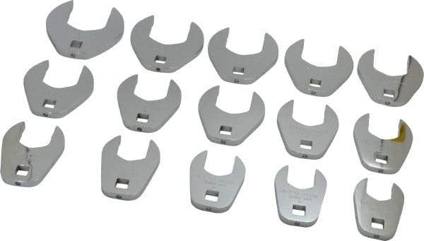 Proto - 15 Piece 1/2" Drive Open End Crowfoot Wrench Set - 1-1/16 to 2", with Clip Rail - Eagle Tool & Supply