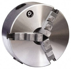 Gibraltar - 3 Jaws, 5" Diam, Self Centering Manual Lathe Chuck - Plain Back Mount Spindle, 3,000 Max RPM, 1.1811" Through Hole Diam, 0.0012" Axial Runout, 0.0012" Radial Runout, Cast Iron - Eagle Tool & Supply