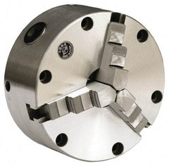 Gibraltar - 3 Jaws, 5" Diam, Self Centering Manual Lathe Chuck - Front Mount, Reversible, 3,000 Max RPM, 1.1811" Through Hole Diam, Cast Iron - Eagle Tool & Supply