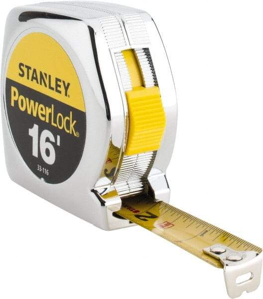 Stanley - 16' x 3/4" Yellow Blade Tape Measure - 1/32 & 1/16" Graduation, Inch Graduation Style, Silver Case - Eagle Tool & Supply
