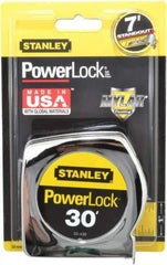Stanley - 30' x 1" Yellow Blade Tape Measure - 1/16" Graduation, Inch Graduation Style, Silver Case - Eagle Tool & Supply