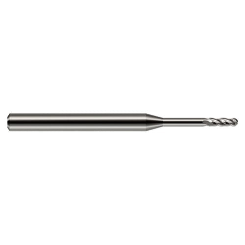 ‎1/32″ Dia. × 1/8″ Shank × 3/32″ DOC × 1-1/2″ OAL, Carbide Uncoated, Standard , 4 Flute, Ballnose End Mill - Exact Industrial Supply