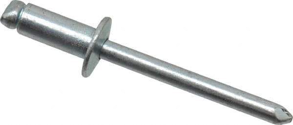 RivetKing - Size 64 Dome Head Steel Open End Blind Rivet - Steel Mandrel, 0.188" to 1/4" Grip, 3/8" Head Diam, 0.192" to 0.196" Hole Diam, 0.45" Length Under Head, 3/16" Body Diam - Eagle Tool & Supply