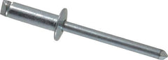 RivetKing - Size 66 Dome Head Steel Open End Blind Rivet - Steel Mandrel, 0.251" to 3/8" Grip, 3/8" Head Diam, 0.192" to 0.196" Hole Diam, 0.575" Length Under Head, 3/16" Body Diam - Eagle Tool & Supply