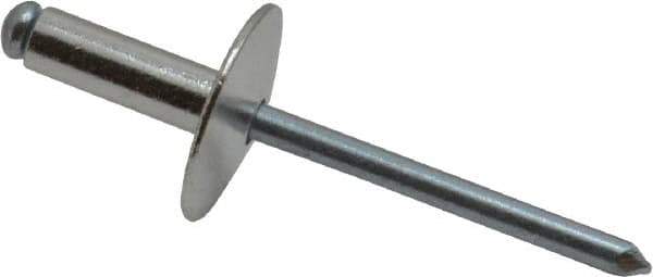 RivetKing - Size 66 Large Flange Dome Head Aluminum Open End Blind Rivet - Steel Mandrel, 0.251" to 3/8" Grip, 5/8" Head Diam, 0.192" to 0.196" Hole Diam, 0.575" Length Under Head, 3/16" Body Diam - Eagle Tool & Supply