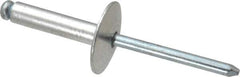 RivetKing - Size 610 Large Flange Dome Head Aluminum Open End Blind Rivet - Steel Mandrel, 0.501" to 5/8" Grip, 5/8" Head Diam, 0.192" to 0.196" Hole Diam, 0.825" Length Under Head, 3/16" Body Diam - Eagle Tool & Supply