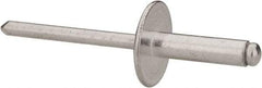 RivetKing - Size 68 Large Flange Dome Head Aluminum Open End Blind Rivet - Aluminum Mandrel, 0.376" to 1/2" Grip, 5/8" Head Diam, 0.192" to 0.196" Hole Diam, 0.7" Length Under Head, 3/16" Body Diam - Eagle Tool & Supply