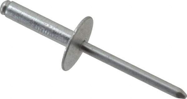 RivetKing - Size 610 Large Flange Dome Head Aluminum Open End Blind Rivet - Aluminum Mandrel, 0.501" to 5/8" Grip, 5/8" Head Diam, 0.192" to 0.196" Hole Diam, 0.825" Length Under Head, 3/16" Body Diam - Eagle Tool & Supply