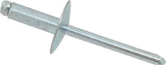 RivetKing - Size 66 Large Flange Dome Head Steel Open End Blind Rivet - Steel Mandrel, 0.251" to 3/8" Grip, 5/8" Head Diam, 0.192" to 0.196" Hole Diam, 0.575" Length Under Head, 3/16" Body Diam - Eagle Tool & Supply