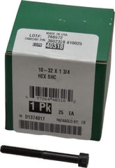 Made in USA - #10-32 UNF Hex Socket Drive, Socket Cap Screw - Alloy Steel, Black Oxide Finish, Partially Threaded, 1-3/4" Length Under Head - Eagle Tool & Supply