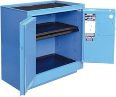 Securall Cabinets - 2 Door, 1 Shelf, Blue Steel Standard Safety Cabinet for Corrosive Chemicals - 36" High x 35" Wide x 22" Deep, Manual Closing Door, 3 Point Key Lock, 24 Gal Capacity - Eagle Tool & Supply