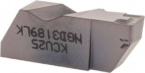 Kennametal - 3189NGD K Grade KCU25, 4.8mm Cutting Width Carbide Grooving Insert - 6.35mm Max Depth of Cut, Left Hand, 0.57mm Corner Radius, AlTiN Finish - Eagle Tool & Supply