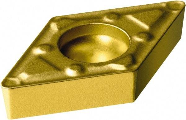 Sandvik Coromant - DCMX32.51 WF Grade 2015 Carbide Turning Insert - TiCN/AI2O3/TiN Finish, 55° Diamond, 3/8" Inscr Circle, 5/32" Thick, 1/64" Corner Radius - Eagle Tool & Supply