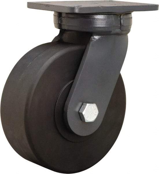Hamilton - 8" Diam x 3" Wide x 10-1/2" OAH Top Plate Mount Swivel Caster - Nylon, 6,000 Lb Capacity, Precision Ball Bearing, 5-1/4 x 7-1/4" Plate - Eagle Tool & Supply