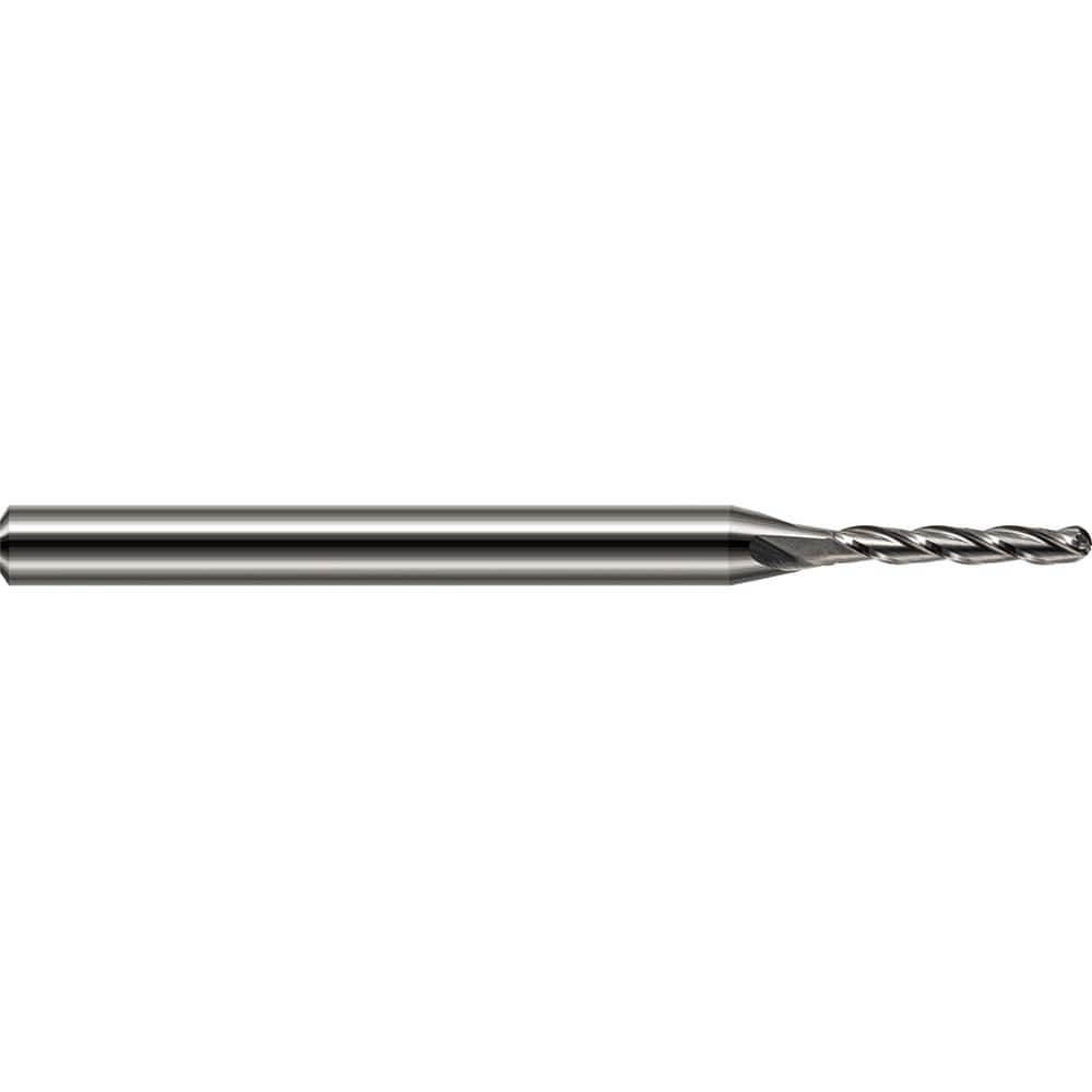 Ball End Mill: 0.1562″ Dia, 0.75″ LOC, 4 Flute, Solid Carbide 3″ OAL, 3/16″ Shank Dia, 30 ° Helix, Uncoated, Single End