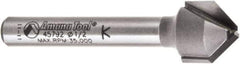 Amana Tool - 1/2" Cut Diam, 3/8" Length of Cut, 2 Flute V-Groove Edge Profile Router Bit - Carbide-Tipped, 1/4" Shank Diam, 2" OAL, Uncoated - Eagle Tool & Supply