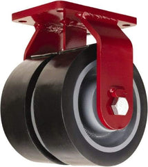 Hamilton - 6" Diam x 3" Wide x 8-1/2" OAH Top Plate Mount Dual Rigid Caster - Polyurethane Mold onto Cast Iron Center, 5,720 Lb Capacity, Tapered Roller Bearing, 5-1/2 x 7-1/2" Plate - Eagle Tool & Supply