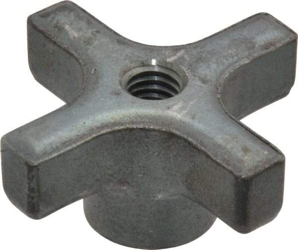 Made in USA - 2" Head Diam, 4 Point Lobed Knob - 3/8-16 Hole, Steel - Eagle Tool & Supply