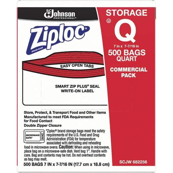 Ziploc - 500 Piece, 1 Quart Capacity, 8 Inch Long x 7 Inch Wide, Ziploc Storage Bag - 1.75 mil Thick, Rectangle Clear Plastic - Eagle Tool & Supply