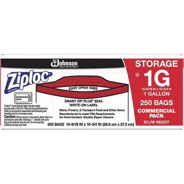 Ziploc - 250 Piece, 1 Gallon Capacity, 10-3/4 Inch High x 10-9/16 Inch Wide, Ziploc Storage Bag - 1.75 mil Thick, Rectangle Clear Plastic - Eagle Tool & Supply