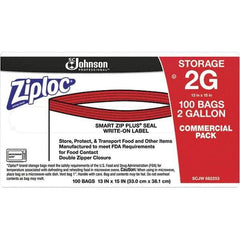 Ziploc - 100 Piece, 2 Gallon Capacity, 13 Inch Long x 15-1/2 Inch Wide, Ziploc Storage Bag - 1.75 mil Thick, Rectangle Clear Plastic - Eagle Tool & Supply