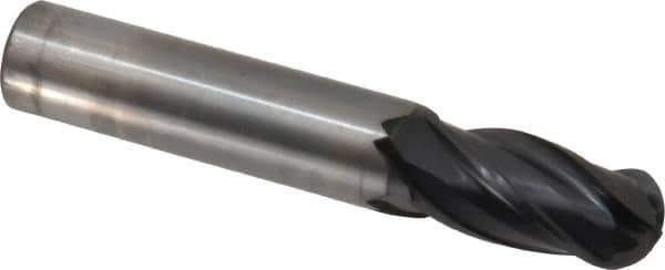 OSG - 1/2" Diam, 1" LOC, 4 Flute Solid Carbide Ball End Mill - TiAlN Finish, Single End, 3" OAL, 1/2" Shank Diam, Spiral Flute - Eagle Tool & Supply