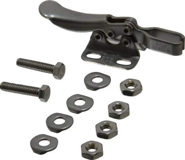 De-Sta-Co - 75 Lb Holding Capacity, Horizontal Handle, Manual Hold Down Toggle Clamp - 80° Handle Movement, 90° Bar Opening, U-Bar, Flanged Base, Electro-Plated Zinc, Stainless Steel - Eagle Tool & Supply
