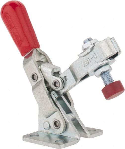 De-Sta-Co - 100 Lb Holding Capacity, Vertical Handle, Manual Hold Down Toggle Clamp - 55° Handle Movement, 100° Bar Opening, U-Bar, Flanged Base, Electro-Plated Zinc, Carbon Steel - Eagle Tool & Supply