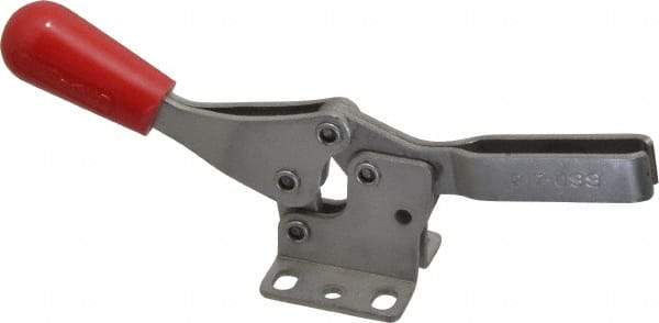 De-Sta-Co - 250 Lb Holding Capacity, Horizontal Handle, Manual Hold Down Toggle Clamp - 61° Handle Movement, 91° Bar Opening, U-Bar, Flanged Base, Electro-Plated Zinc, Stainless Steel - Eagle Tool & Supply