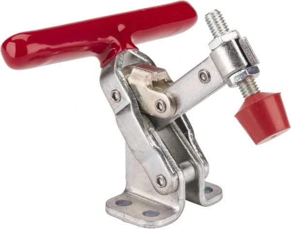 De-Sta-Co - 200 Lb Holding Capacity, Vertical Handle, Manual Hold Down Toggle Clamp - 65° Handle Movement, 105° Bar Opening, Solid Bar, Flanged Base, Electro-Plated Zinc, Carbon Steel - Eagle Tool & Supply