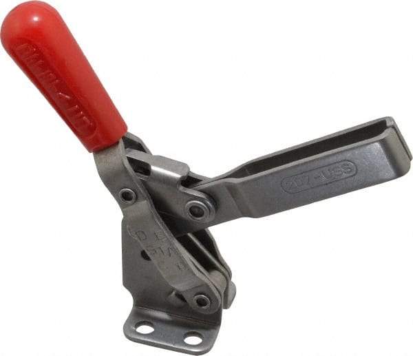 De-Sta-Co - 450 Lb Holding Capacity, Vertical Handle, Manual Hold Down Toggle Clamp - 57° Handle Movement, 99° Bar Opening, U-Bar, Flanged Base, Electro-Plated Zinc, Stainless Steel - Eagle Tool & Supply