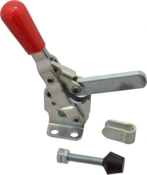 De-Sta-Co - 500 Lb Holding Capacity, Vertical Handle, Manual Hold Down Toggle Clamp - 57° Handle Movement, 99° Bar Opening, Solid Bar, Flanged Base, Electro-Plated Zinc, Carbon Steel - Eagle Tool & Supply