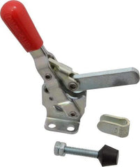 De-Sta-Co - 500 Lb Holding Capacity, Vertical Handle, Manual Hold Down Toggle Clamp - 57° Handle Movement, 99° Bar Opening, Solid Bar, Flanged Base, Electro-Plated Zinc, Carbon Steel - Eagle Tool & Supply