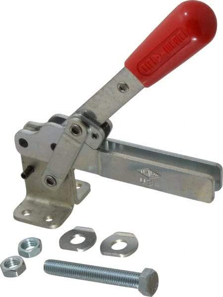 De-Sta-Co - 1,000 Lb Holding Capacity, Vertical Handle, Manual Hold Down Toggle Clamp - 180° Handle Movement, 115° Bar Opening, U-Bar, Flanged Base, Electro-Plated Zinc, Carbon Steel - Eagle Tool & Supply