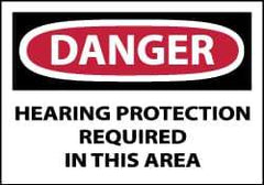 NMC - Accident Prevention Label, Header: DANGER - Legend: Danger - Hearing Protection Required in This Area, English, Red, Black & White, 5" Long x 3" High, Sign Muscle Finish - Eagle Tool & Supply