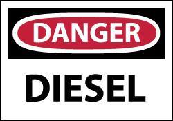 NMC - Hazardous Materials Label, Header: DANGER - Legend: Danger - Diesel, English, Red, Black & White, 5" Long x 3" High, Sign Muscle Finish - Eagle Tool & Supply