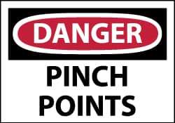 NMC - Accident Prevention Label, Header: DANGER - Legend: Danger - Pinch Points, English, Red, Black & White, 5" Long x 3" High, Sign Muscle Finish - Eagle Tool & Supply