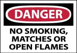 NMC - Accident Prevention Label, Header: DANGER - Legend: Danger - No Smoking, Matches or Open Flames, English, Red, Black & White, 5" Long x 3" High, Sign Muscle Finish - Eagle Tool & Supply