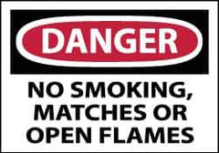 NMC - Accident Prevention Label, Header: DANGER - Legend: Danger - No Smoking, Matches or Open Flames, English, Red, Black & White, 5" Long x 3" High, Sign Muscle Finish - Eagle Tool & Supply