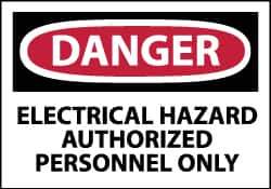 NMC - Accident Prevention Label, Header: DANGER - Legend: Danger - Electrical Hazard - Authorized Personnel Only, English, Red, Black & White, 5" Long x 3" High, Sign Muscle Finish - Eagle Tool & Supply