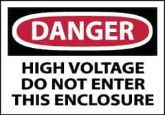 NMC - Accident Prevention Label, Header: DANGER - Legend: Danger - High Voltage - Do Not Enter This Enclosure, English, Red, Black & White, 5" Long x 3" High, Sign Muscle Finish - Eagle Tool & Supply