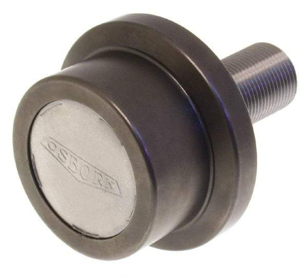 Osborn International - 2-1/4" Roller Diam x 1-11/16" Width, 7/8" Stud Diam x 2" Length, Flanged Concentric Stud Load Runner - Steel, 1-1/8" Thread Length, 7/8-14 Thread, 3-11/16" OAL, 1,620 Lb Dynamic Cap - Eagle Tool & Supply