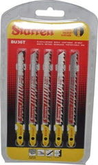 Starrett - 4" Long, 6 Teeth per Inch, Bi-Metal Jig Saw Blade - Toothed Edge, 5/16" Wide x 0.05" Thick, U-Shank, Ground Taper Tooth Set - Eagle Tool & Supply