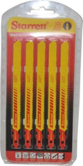 Starrett - 5" Long, 10 to 14 Teeth per Inch, Bi-Metal Jig Saw Blade - Toothed Edge, 3/8" Wide x 0.04" Thick, U-Shank, Wavy Tooth Set - Eagle Tool & Supply